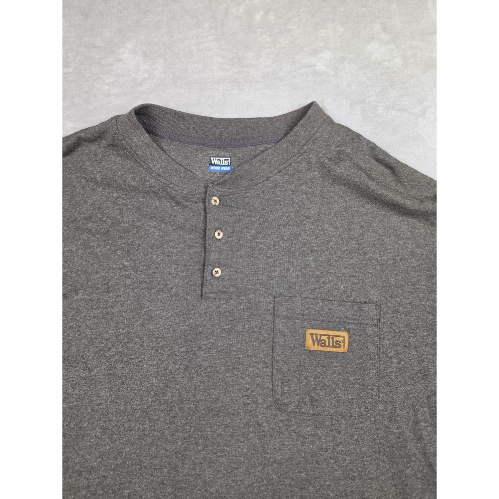 Walls Workwear Henley Shirt Mens XL Gray Long Sleeve Pocket Utility